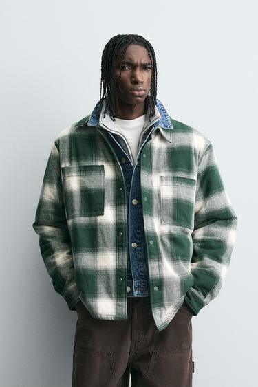 QUILTED CHECK OVERSHIRT - Green by Zara