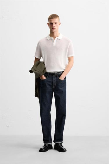Zara OPEN-KNIT TEXTURED POLO - Ecru - Image 0