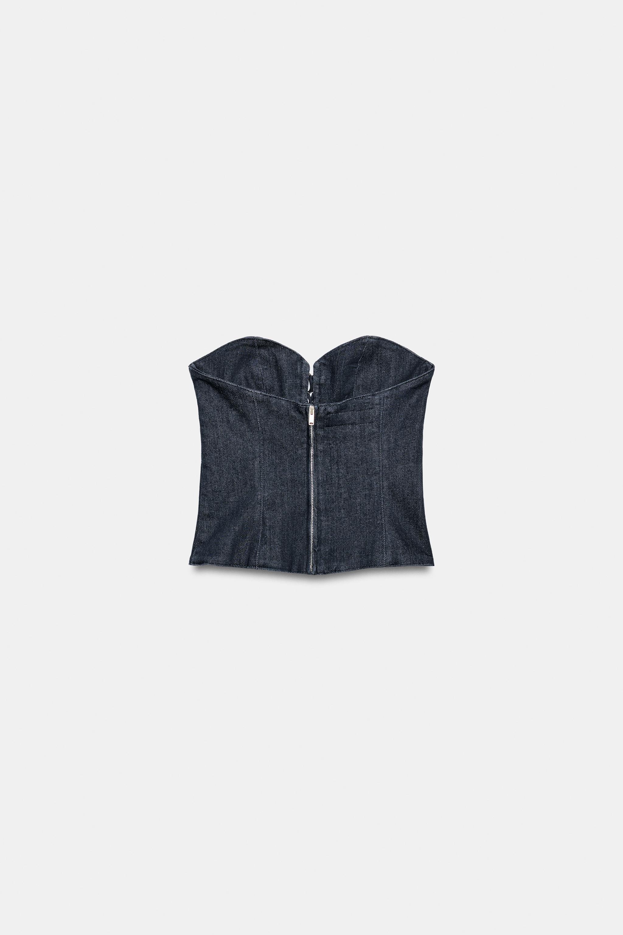 Zara TRF KORSE TARZI DENIM ÜST görsel 7