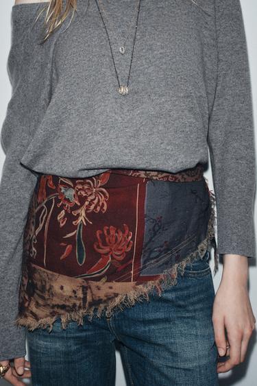 Zara PRINTED FRINGED BANDANA - Eggplant