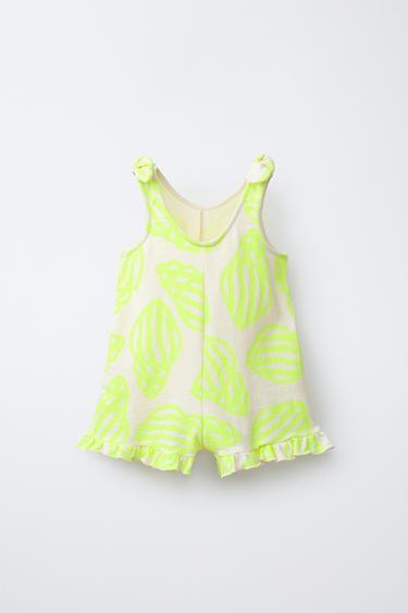 SHORT JUMPSUIT WITH KNOTS AND FLUORESCENT SHELL PRINT - Neon yellow by Zara - Image 1