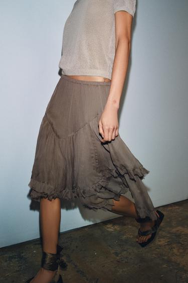 ZW COLLECTION RUFFLED SKIRT - Taupe grey by Zara