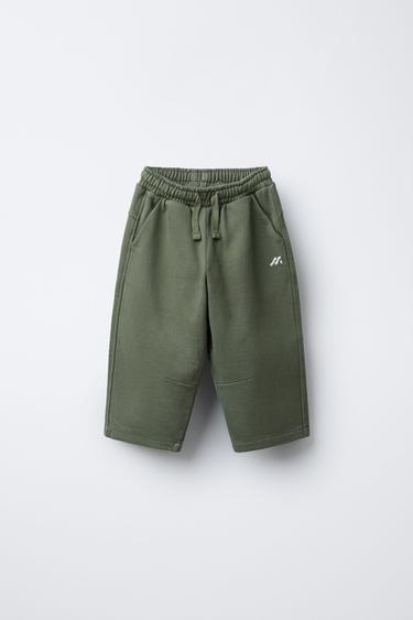 Zara RAVNE HLAČE OD FELPE S LOGOTIPOM – Kaki – Slika 0