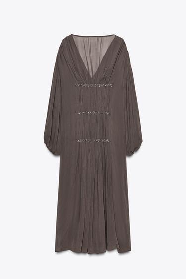 EMBROIDERED BEADED DRESS ZW COLLECTION - Mink by Zara - Image 6