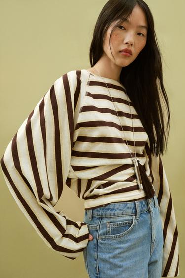 T-SHIRT À RAYURES COTON ET LIN - rayures de Zara - Image 3