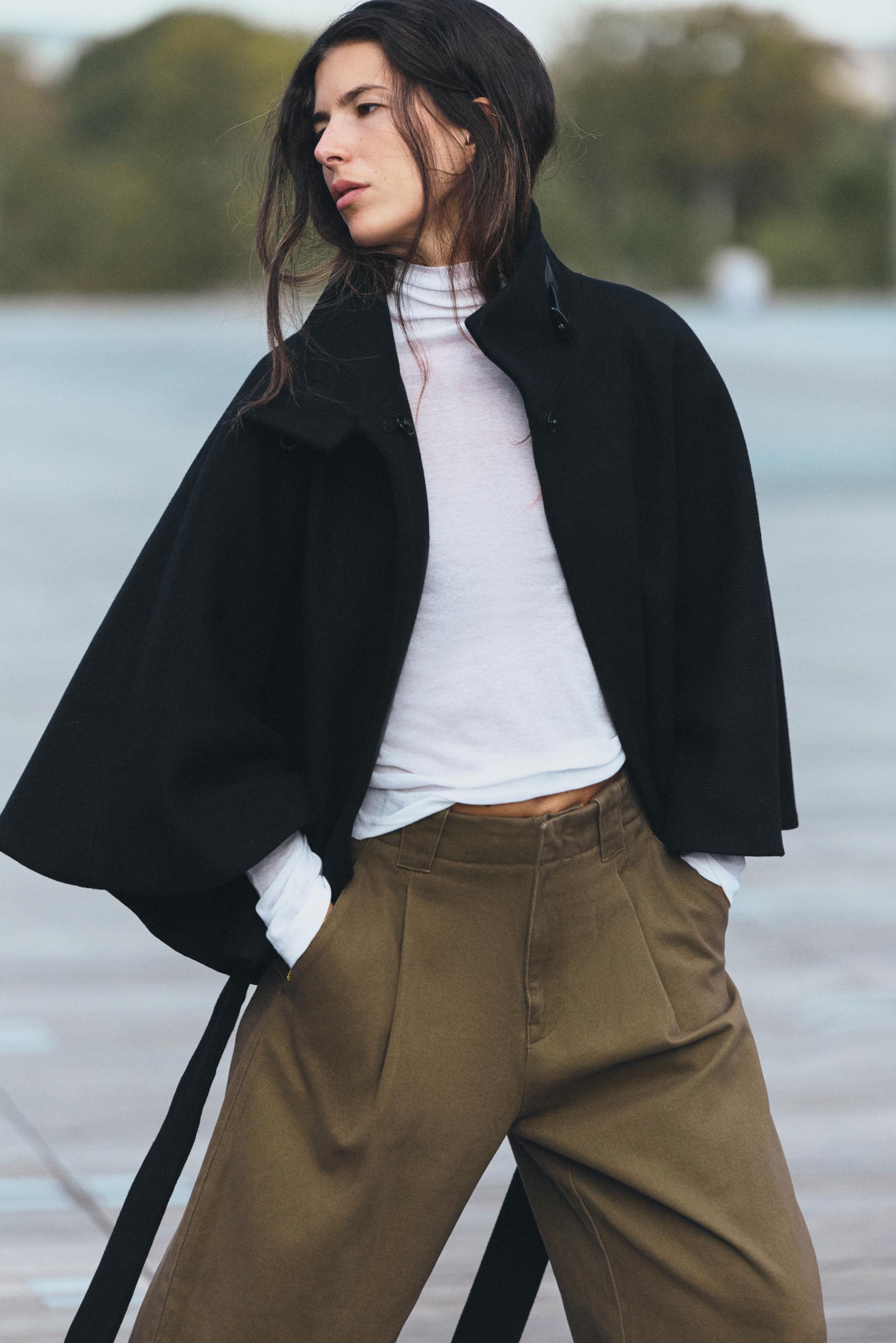 ベルト付きウールケープコート - ブラック | ZARA Japan / 日本