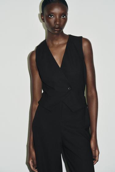 LONG CREPE JUMPSUIT WITH WAISTCOAT DETAIL - Black by Zara