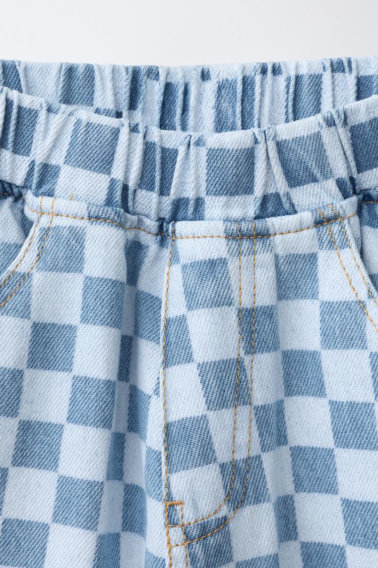 Jeans de corte globo con estampado de cuadros 3