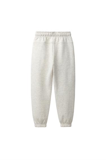 SOLID FLEECE JOGGERS WITH LABEL — Ecru / Marl 2