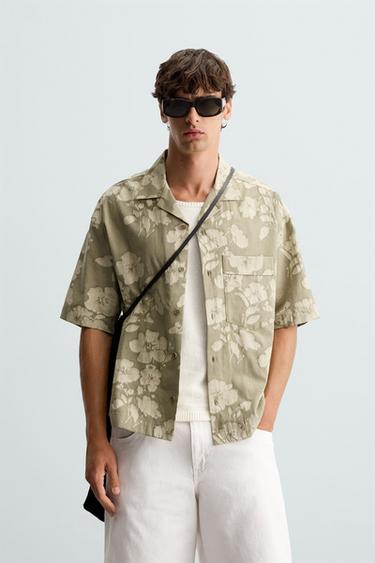 CAMISA JACQUARD FLORAL - Verde Salvia de Zara