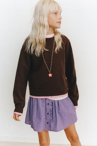 DOUBLE LAYER TRIM KNIT SWEATER - Brown by Zara