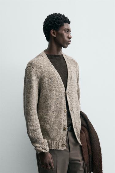 Zara TEXTURED TWIST CARDIGAN - taupe brown