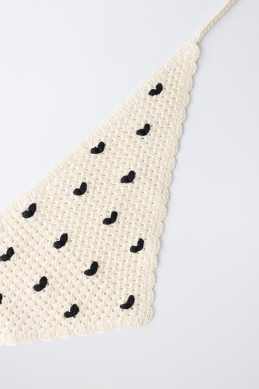 KNIT CROCHET BANDANA WITH HEARTS - Ecru by Zara - Image 1