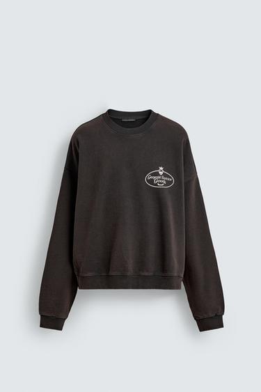 SUDADERA LAVADA TEXTOS ESTAMPADOS - Negro de Zara