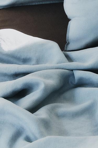 WASHED LINEN FLAT SHEET (140 GXM²) - Grey / Blue by Zara - Image 4