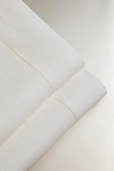 HEMSTITCHED LINEN FLAT SHEET - White by Zara - Image 3