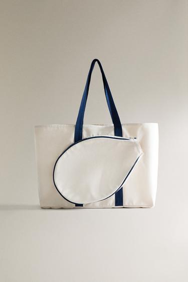 COTTON CANVAS TENNIS RACKET BAG - Ecru / Blue by Zara - Image 3