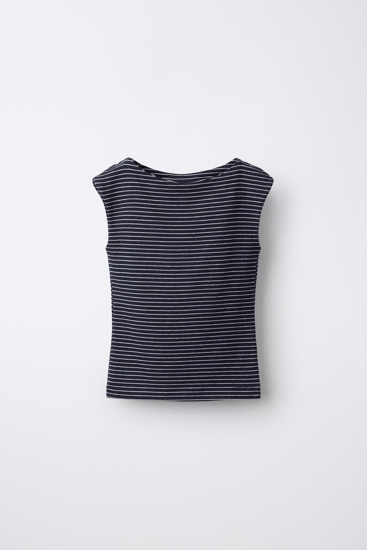 COTTON-MODAL STRIPED T-SHIRT — Navy blue