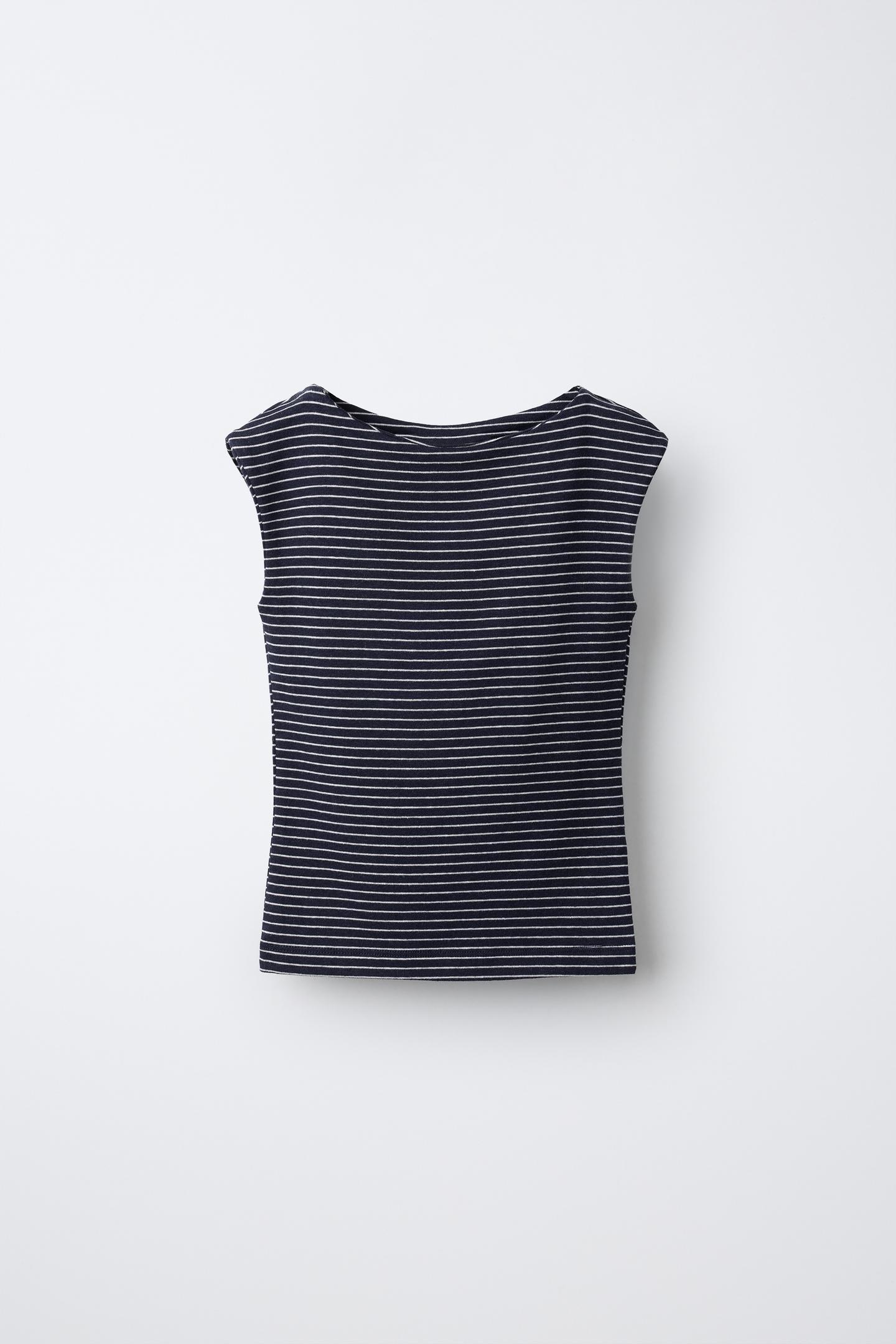 Детская футболка Zara Cotton-Modal Striped, цвет: Тёмно-синий — фото 1
