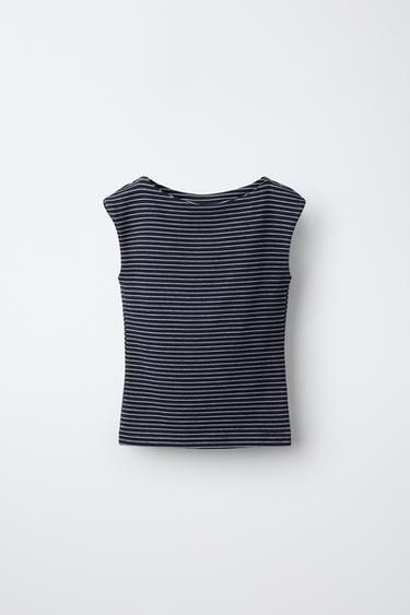 COTTON-MODAL STRIPED T-SHIRT — Navy blue 1