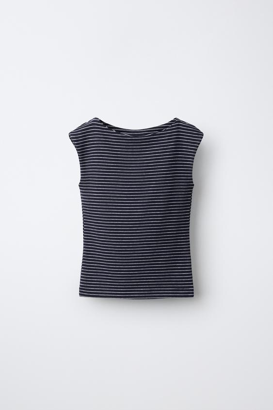 CAMISETA RAYAS CON ALGODÓN Y MODAL - Marino de Zara - Imagen 0