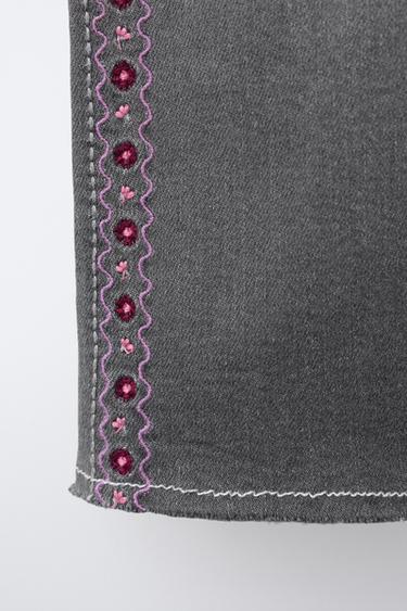 MARINE JEANS WITH EMBROIDERED FLOWERS - Grey by Zara - Image 3