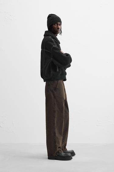 CONTRAST FAUX SHEARLING JACKET - Black by Zara