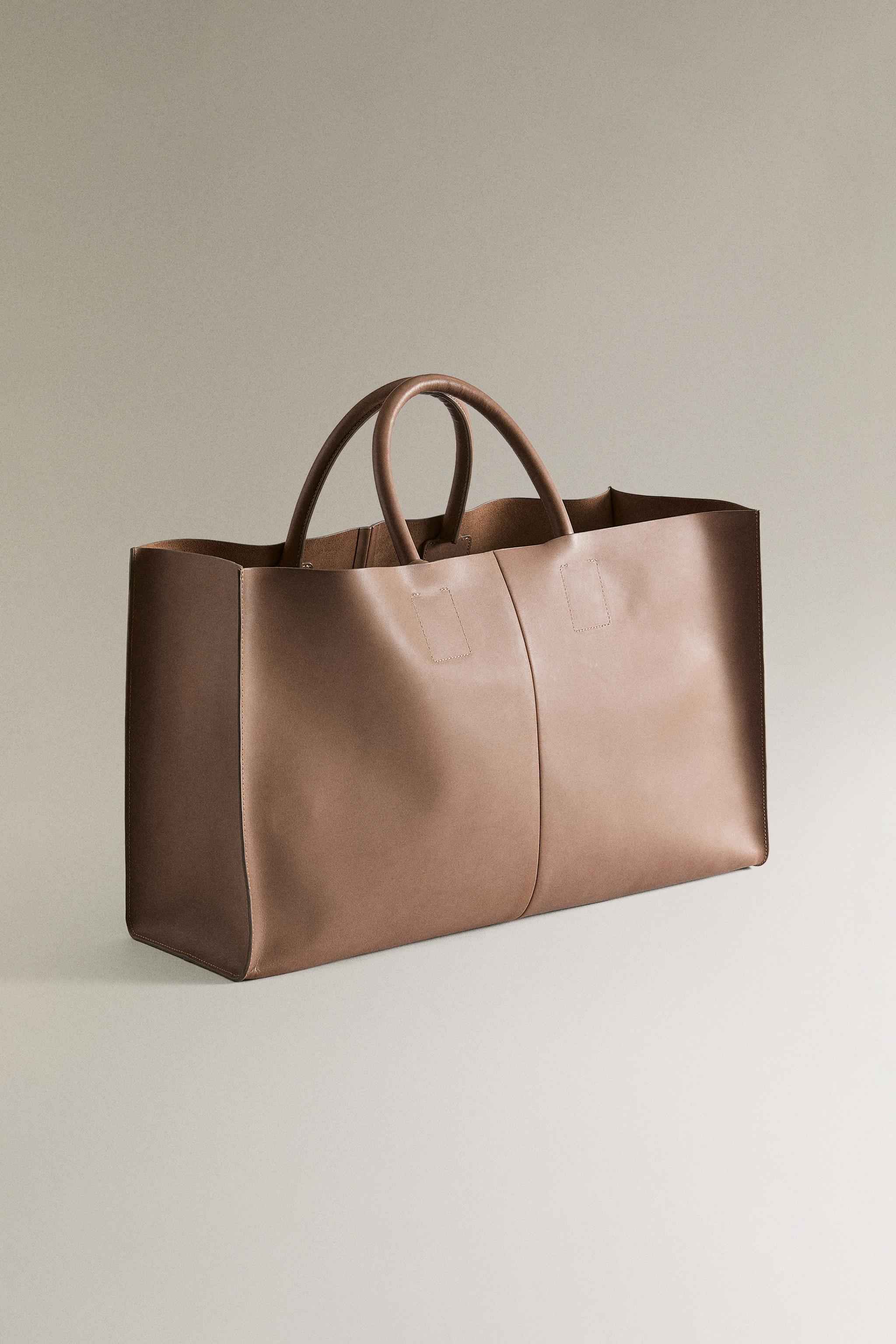 LEATHER TOTE BAG - Brown | ZARA United States