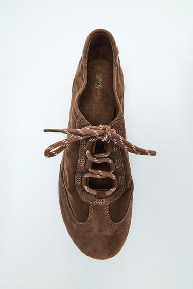 COMBINED BALLET FLATS - Brown by Zara