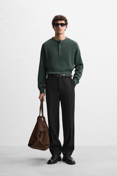 CAMISETA DE GOLA COM BOTÕES - Verde-escuro da Zara - Imagem 0