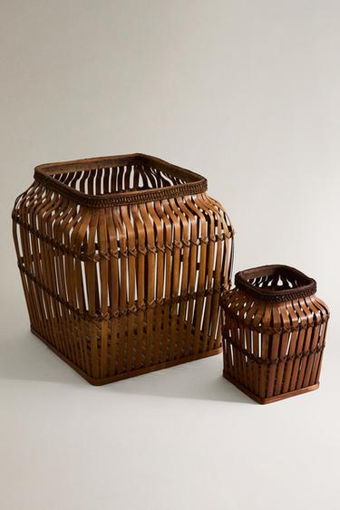 Zara SQUARE BAMBOO BASKET - Brown - Image 0
