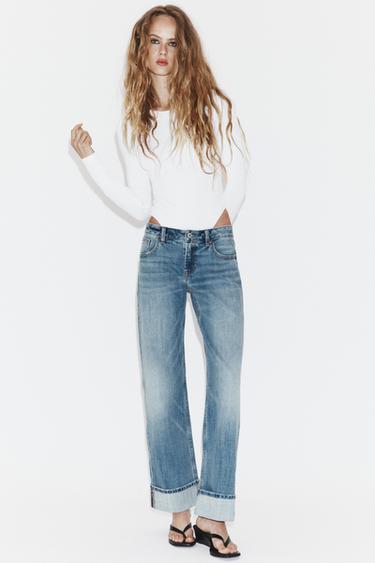 TRF FOLD-UP STRAIGHT MID-RISE JEANS - Blue by Zara