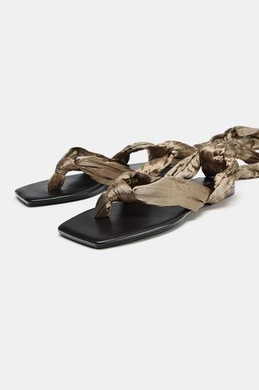 KNOTTED FLAT SANDALS - Olive Green by Zara - Image 4