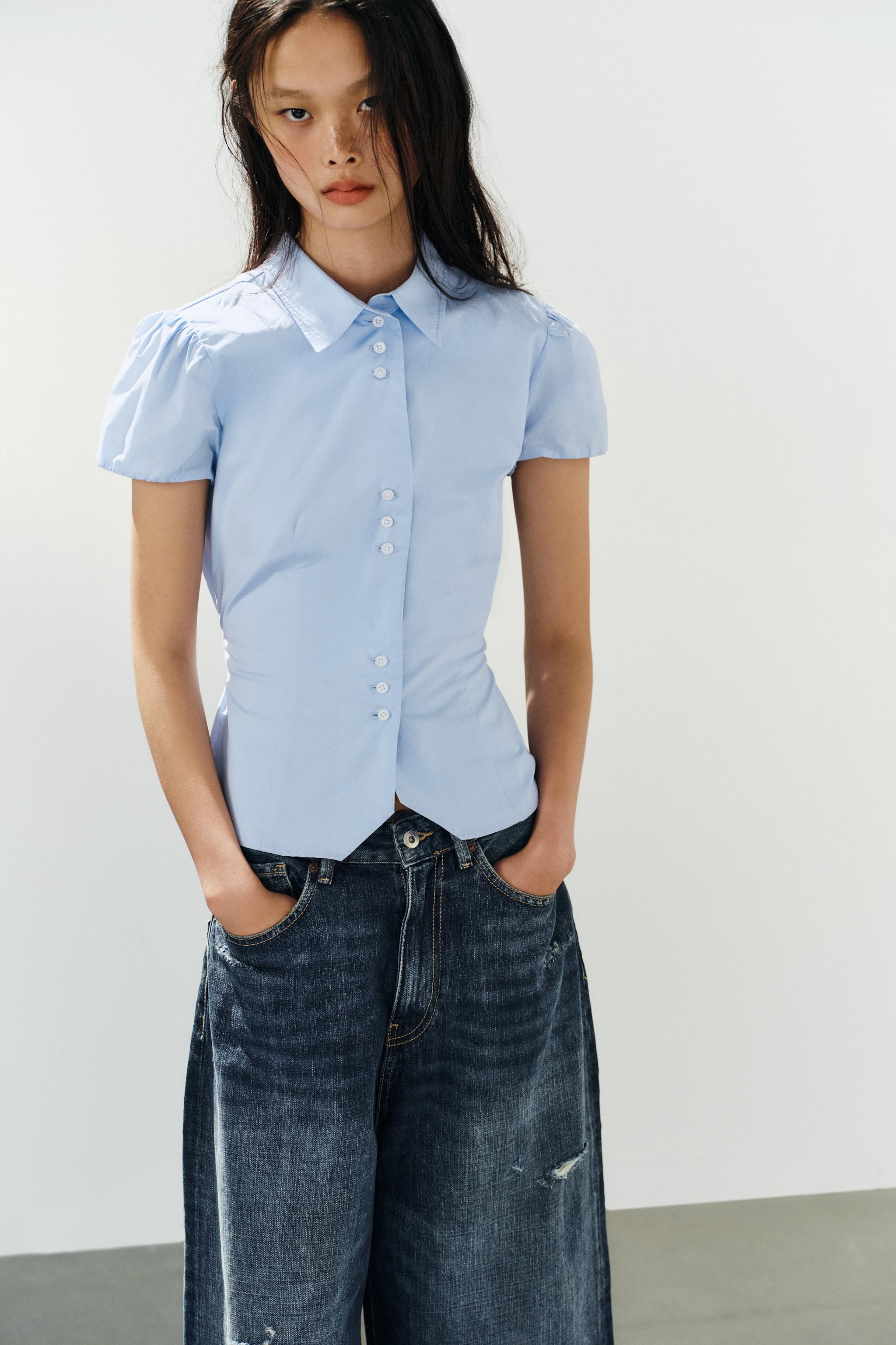 FITTED POPLIN SHIRT WITH BUTTONS — Blue