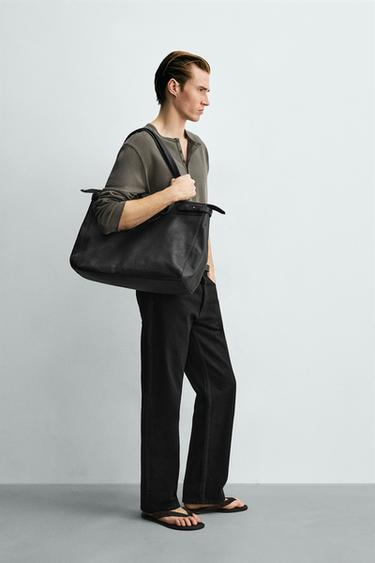 BOLSO SHOPPER PIEL - Negro de Zara - Imagen 0