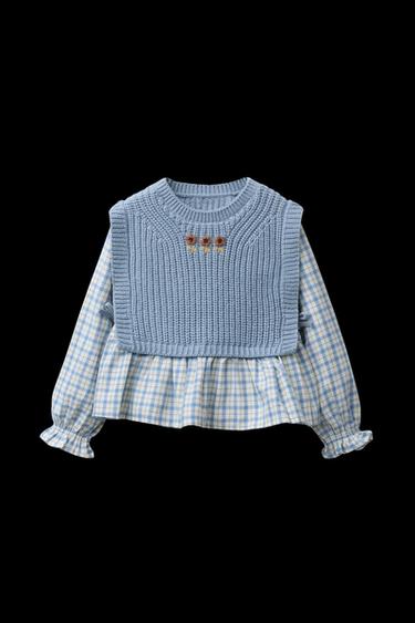 EMBROIDERED KNIT VEST AND CHECK SHIRT SET - Sky blue by Zara - Image 0