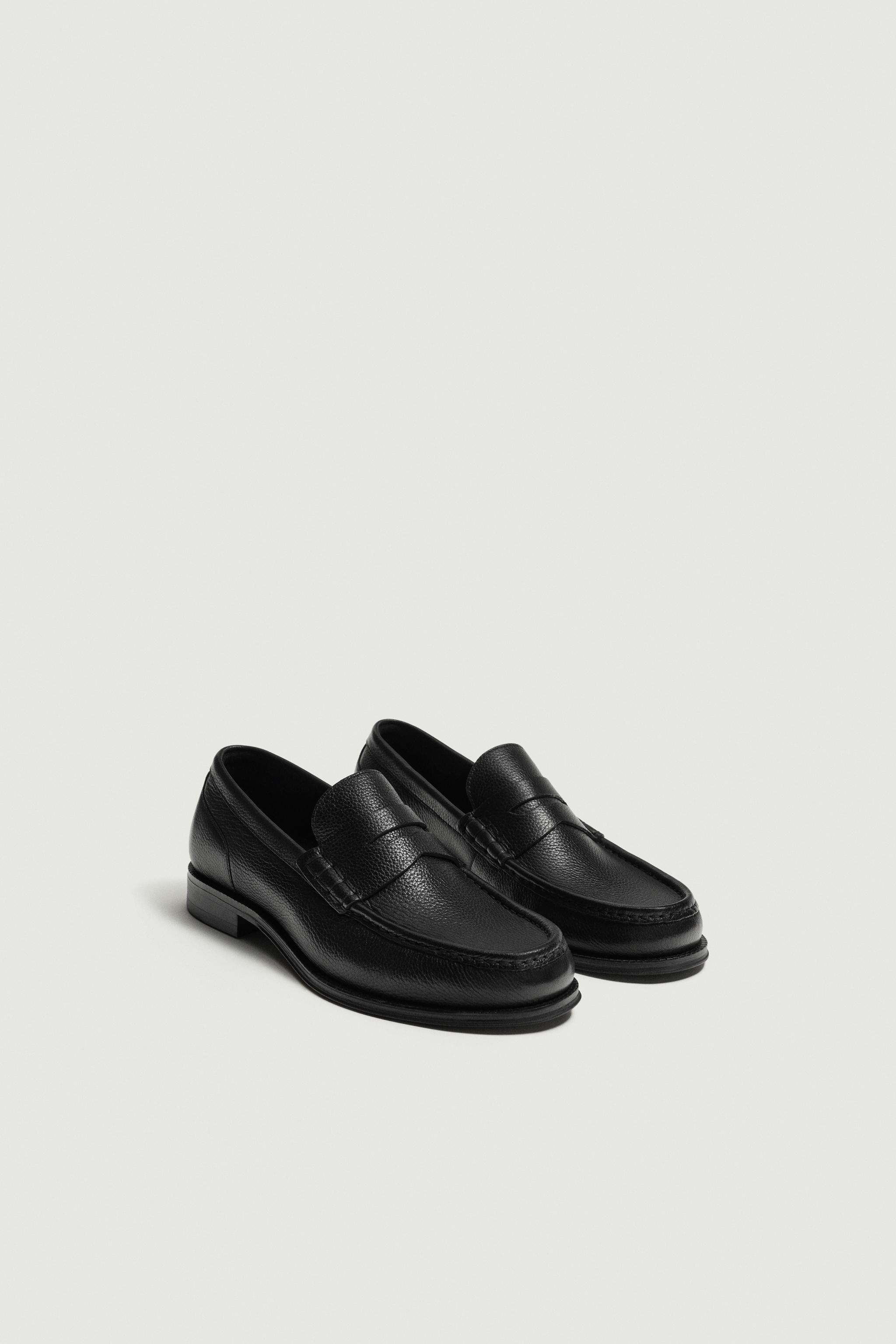 LEATHER PENNY LOAFERS — Black