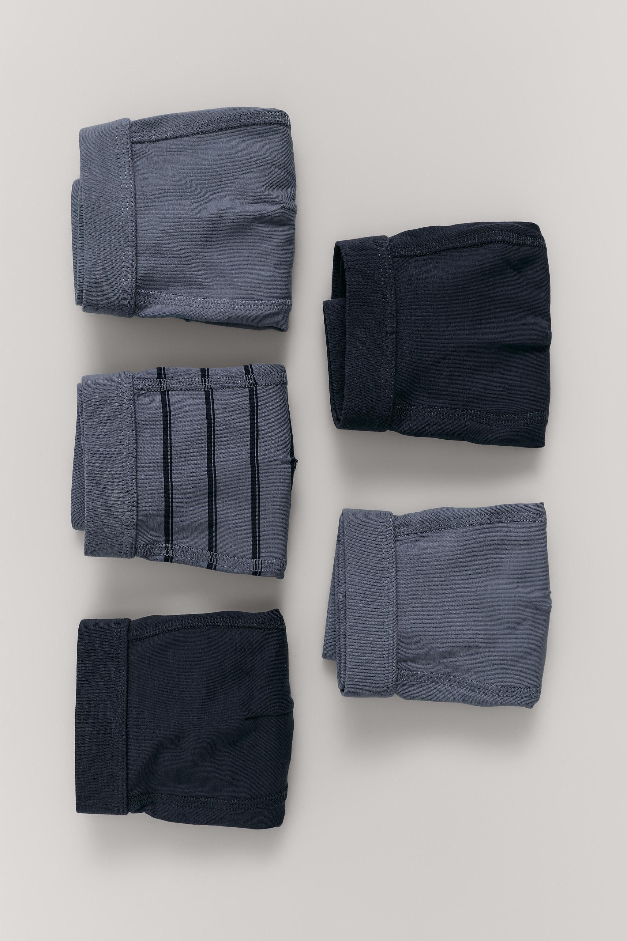 6-14 YEARS/ PACK OF FIVE STRIPED AND SOLID BOXERS — Blue