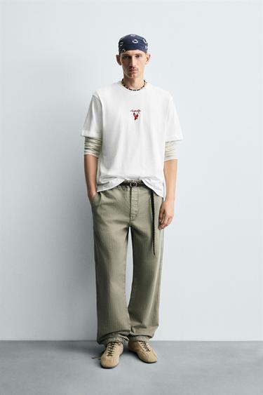 Zara COMBINED EMBROIDERY T-SHIRT - Oyster-white - Image 0