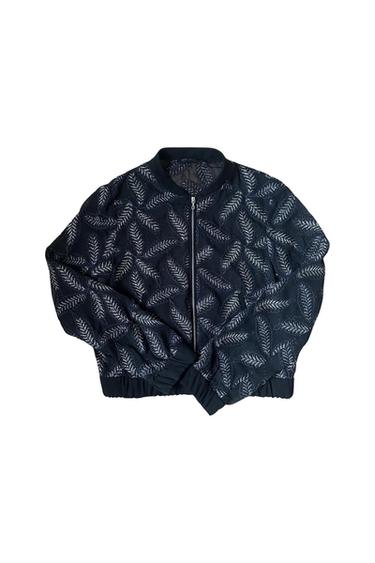 BLACK SHEER BOMBER JACKET WITH GOLD LEAF EMBROIDERY