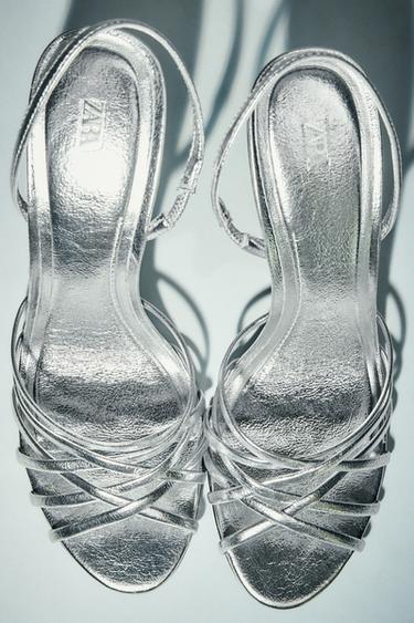 METALLIC-EFFECT HIGH-HEEL SANDALS - Silver by Zara - Image 2