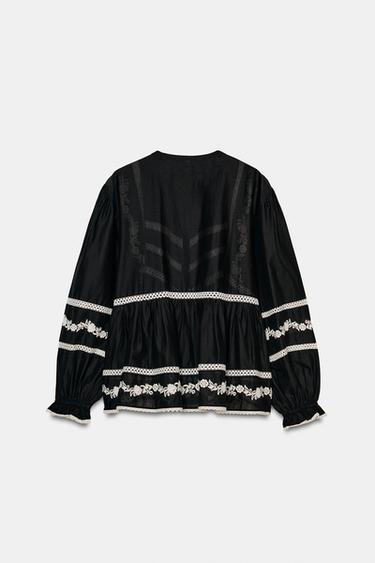 EMBROIDERED BLOUSE ZW COLLECTION - Black / White by Zara - Image 5