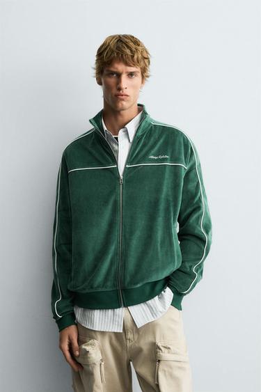 VELOUR ZIP-UP SWEATSHIRT - Green by Zara