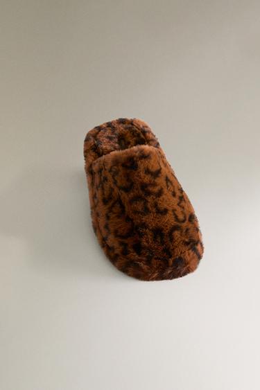 LEOPARD PRINT FAUX FUR SLIPPERS - Brown de Zara - Image 5