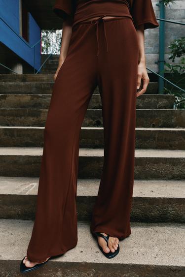 TEXTURED PALAZZO TROUSERS - Brown by Zara - Image 1