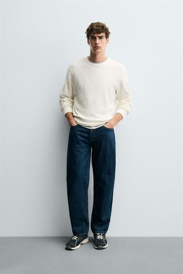 تي شيرت وافل أساسي - أبيض مكسور by Zara