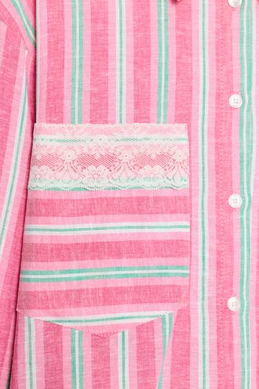 CHEMISE COURTE À RAYURES ET DENTELLE - Roses de Zara - Image 6