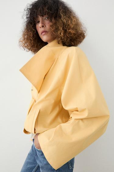 Zara 100% cotton bomber jacket with side fastening - Light yellow