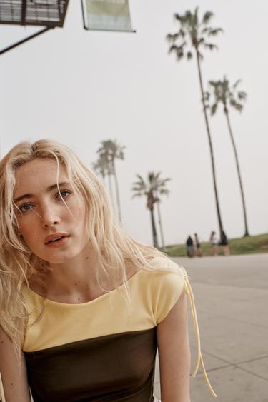 COMBINED GATHERED TOP - Brown / Ecru by Zara - Image 3