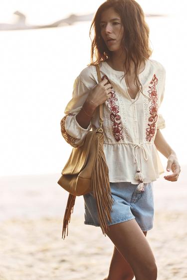 SPLIT SUEDE CROSSBODY BAG WITH FRINGING - SAND/BROWN by Zara